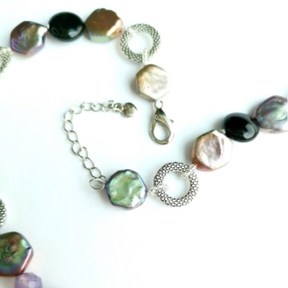 Handmade Peacock coin pearl and quartz necklace - Picture 4 of 8